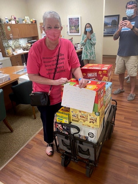 Jan with Wagon Full of Food